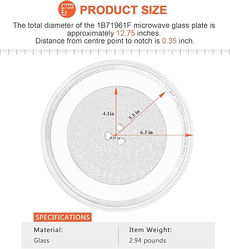 Miniatura 4 de Plato giratorio de vidrio para microondas de 12.75 pulgadas apto para GE, LG, Kenmore, bandeja de vidrio para microondas Sears, placa de vidrio de