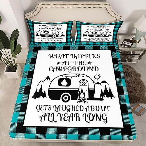 Vista 96 de Erosebridal Sábanas rústicas de granja, sábanas de camping feliz, juego de sábanas para decoración de cámper para niños, adolescentes, mujeres