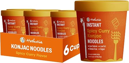Hethstia Konjac Noodle Soup, 6-Pack Instant Shirataki Noodle Spicy Curry Cups – Low Carb, Vegan, Keto, Gluten-Free, Ready-to-Eat Asian Pho, Low-Calorie Quick Meal, 34.32oz