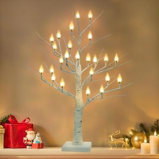 2Ft Lighted Christmas Tree Candles Indoor Decoration, Twinkle Tree with 24LED Flameless Candles Lights, USB/Battery Operated Birch Tree Candles for Home Thanksgiving Christmas Mantel Decor