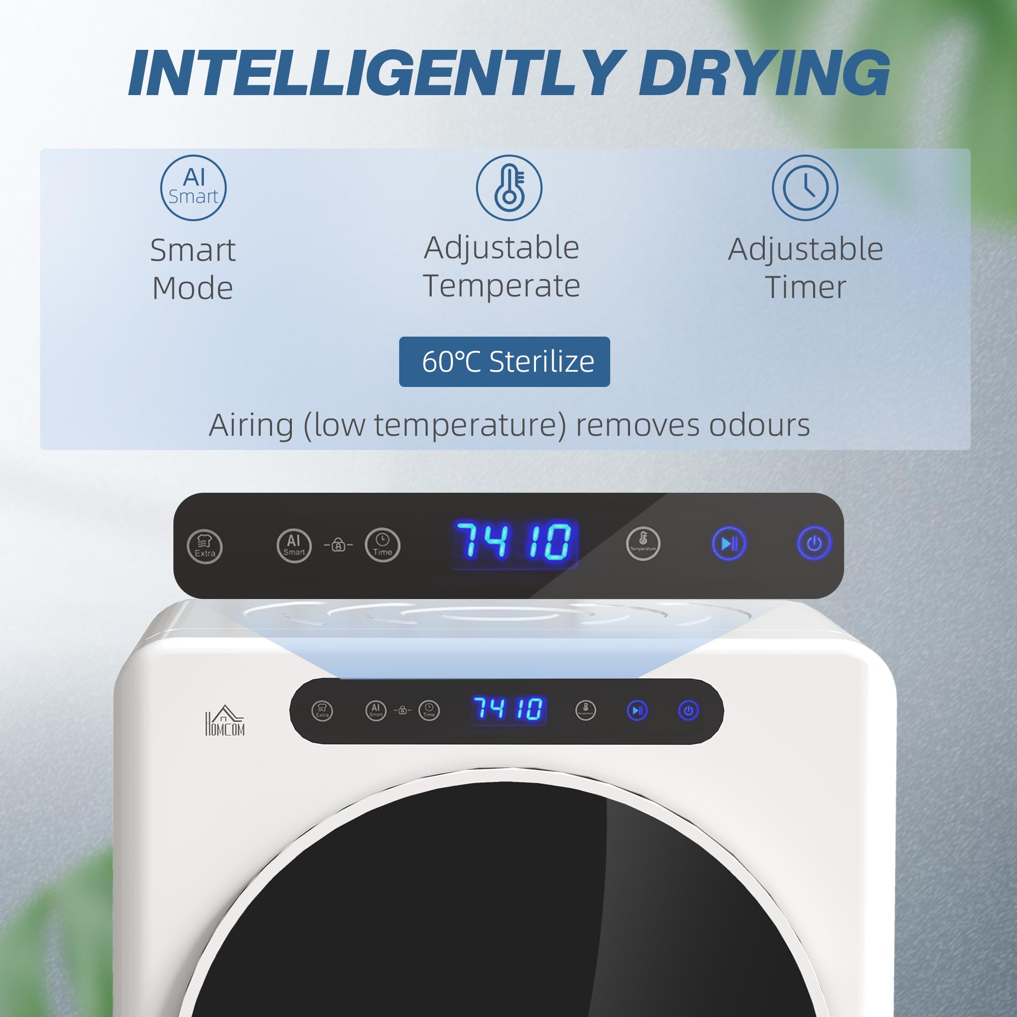 HOMCOM 4kg Vented Tumble Dryer, 1000W Compact Freestanding Front Tumble Dryer with Stainless Steel Tub, Timer, 6 Heat Settings, Small Portable Clothes Drying Machine, White — view 3