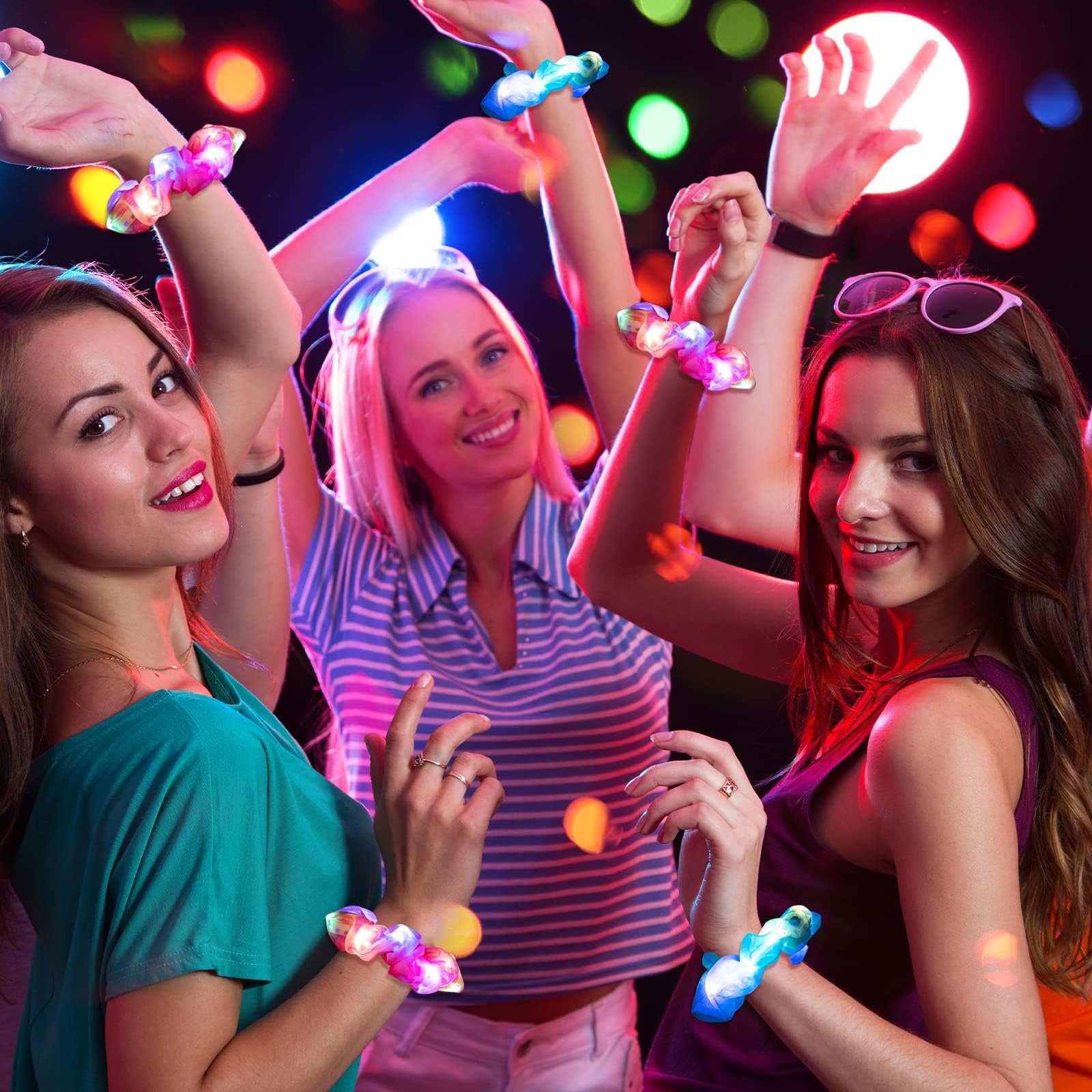 20 LED Glow Hair Scrunchies - 3 Light Modes, Neon Party Hair Ties Neon Light Up Bow Scrunchies 6 Pack - Glow in the Dark Hair  main image 2