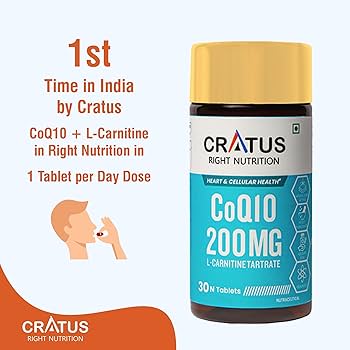 Cratus CoQ10 200 mg with L-Carnitine, Zinc, Lycopene & Astaxanthin – 30  Tablets – 100% Vegetarian & Non-GMO : Amazon.in: Health & Personal Care