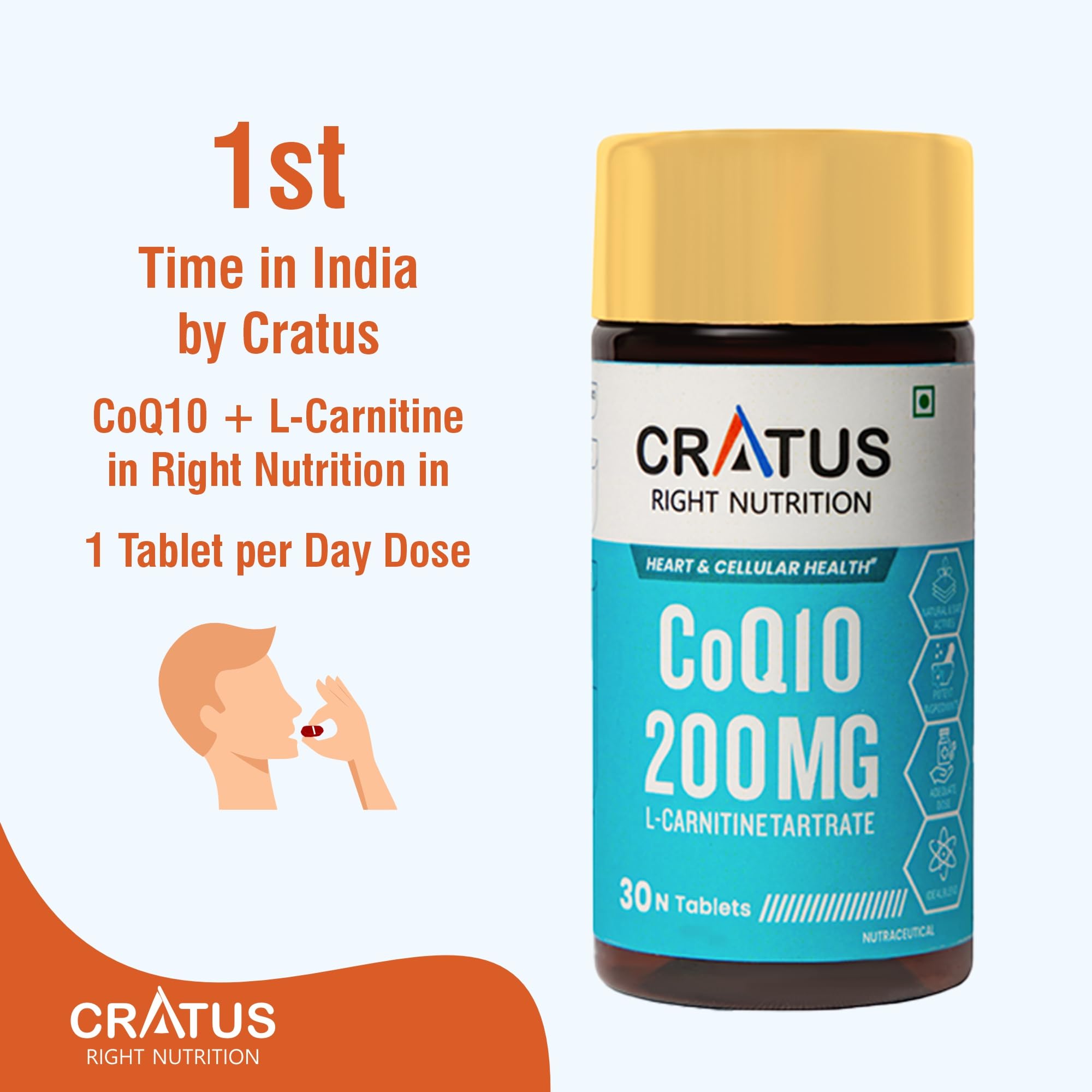 Cratus CoQ10 200 mg with L-Carnitine, Zinc, Lycopene & Astaxanthin – 30  Tablets – 100% Vegetarian & Non-GMO : Amazon.in: Health & Personal Care