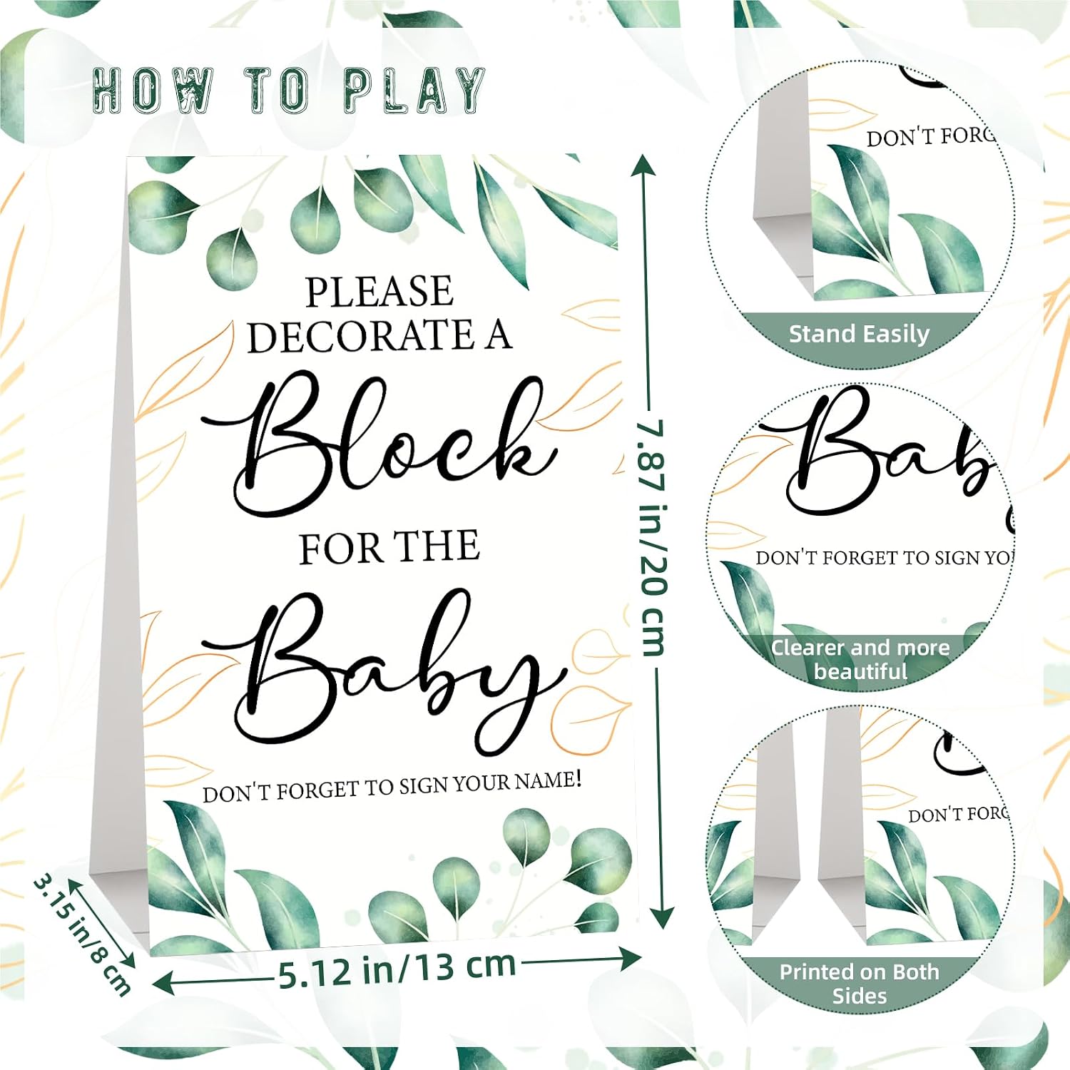 117 Pcs Baby Shower Blocks to Decorate Game Kit Includes 52 Wooden Blocks 24 Markers 1 Game Sign 40 Templates to Paint (Leaf) image 4
