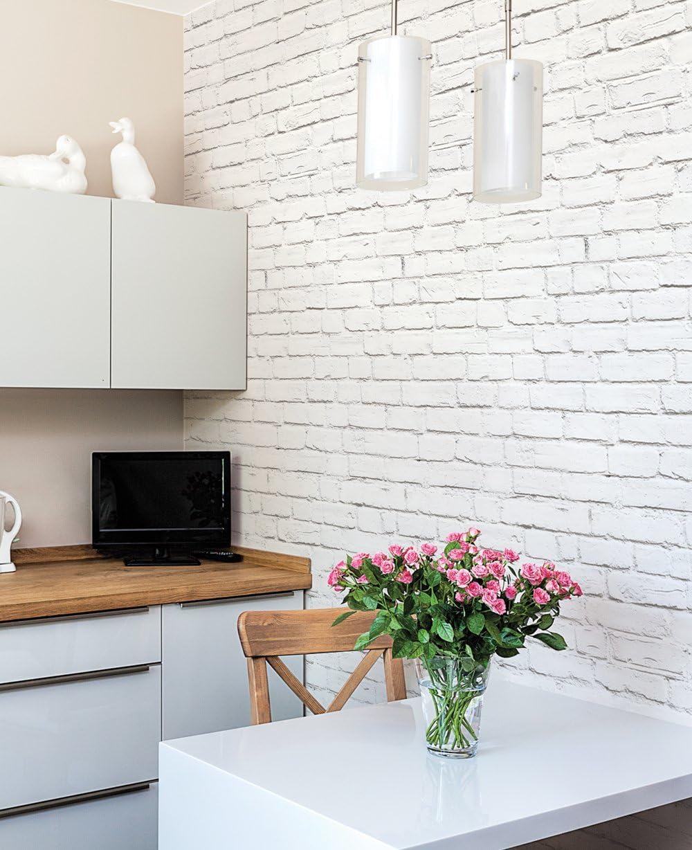 Simple Shapes White Brick Wallpaper - Modern Clean Look - 2 ft x 9 ft - Single