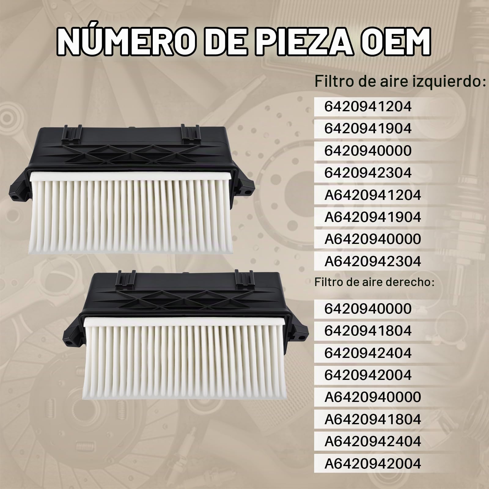 6420942304 Par de filtros de aire de repuesto para banco izquierdo derecho para Clase C Clase E Clase M W204 S204 C218 C 350 X218 W212 W166 W221 E 350 W164 6420942404