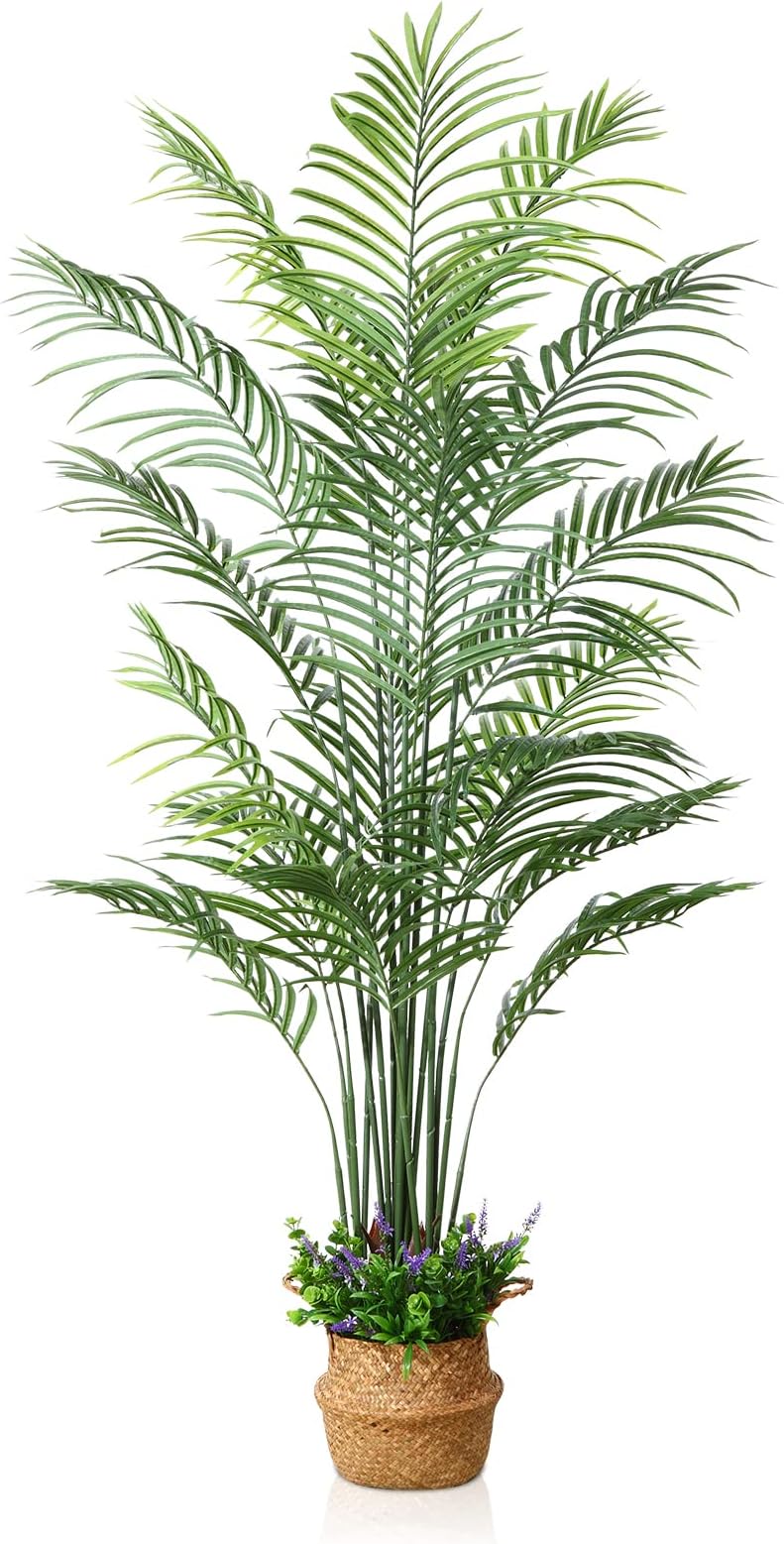 MOSADE Artificial Areca Palm Tree 6Feet Fake Tropical Palm Plant and Handmade Seagrass Basket, Perfect Tall Faux Dypsis Lutescens Plants for Entryway Modern Decor Home Office Porch Balcony Gift