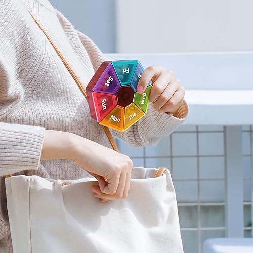 Miniatura 6 de Organizador de pastillas para 7 días, paquete de 2 organizadores semanales de píldoras, organizador de píldoras de bolsillo, pastillero semanal,