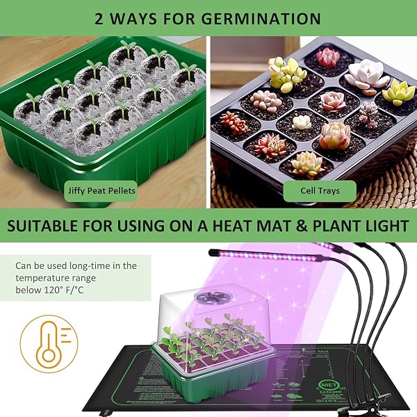 YAUNGEL Seed Trays, 10 Pack 120 Cells Propagator with Heightened Lids, Growing Thicken Seedling Starter Growing Trays with Adjustable Window for Greenhouse & Gardens, Green - 3