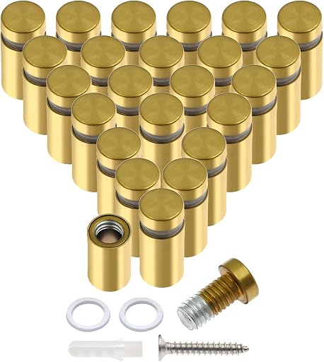 Luomorgo Stainless Steel Standoff Screws, 1/2" x 1", Gold, 24 Pcs | Wall Sign Standoff Mounting Hardware, Advertising Glass Standoff Nail, For Hanging Acrylic Picture Frame