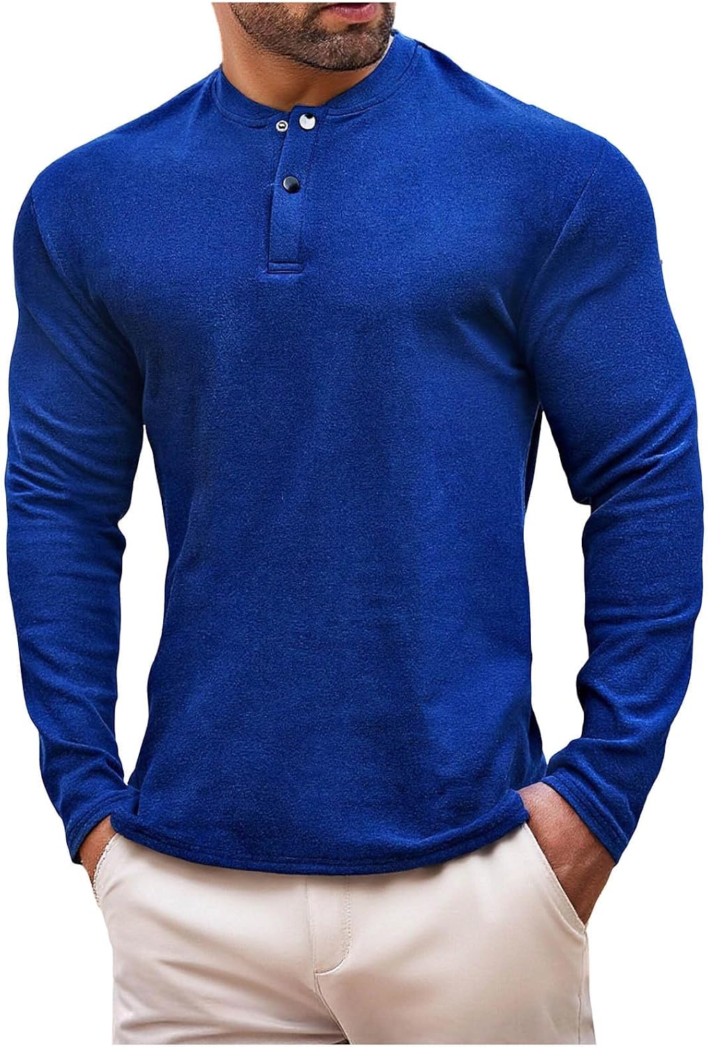 Cambkatl Fleece Lined Henley Shirts for Men Pullover Button Up Crew Neck Long Sleeve Business Casual T-Shirt