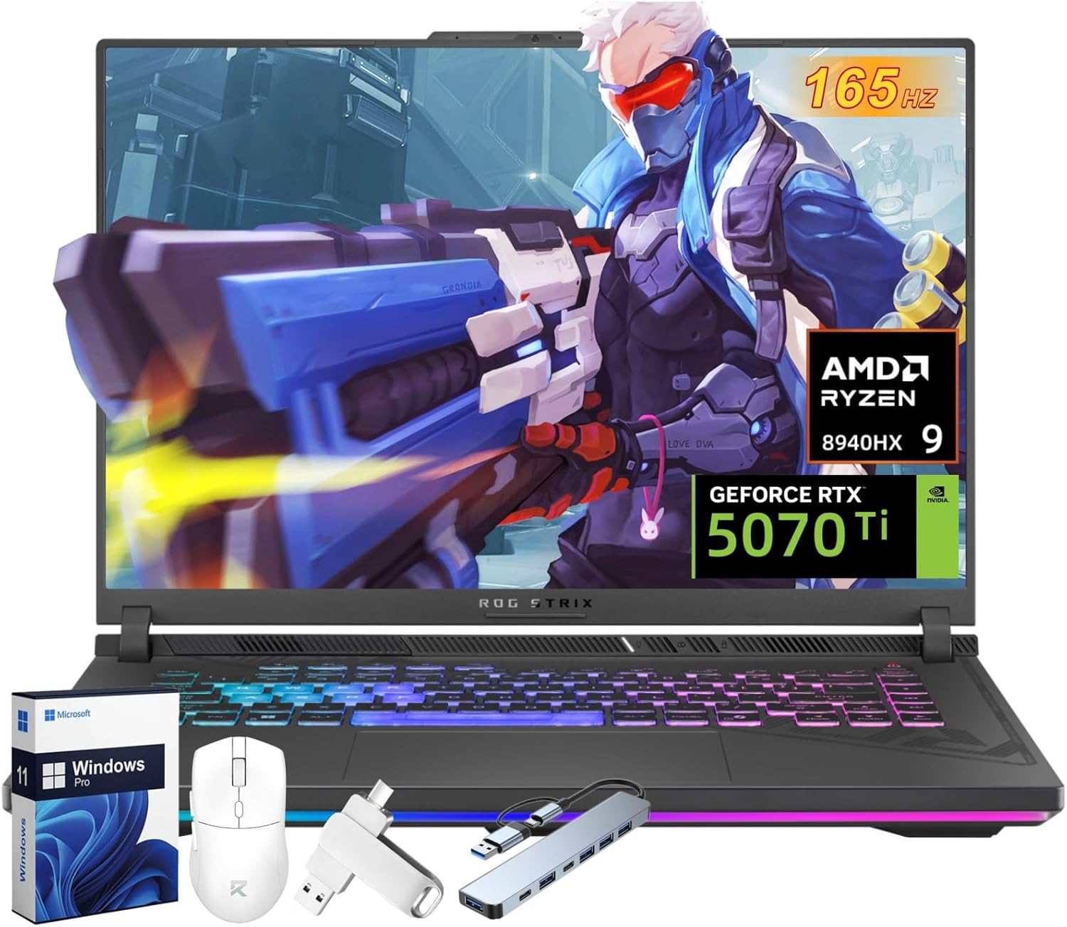 ROG Strix G16 Gaming Laptop 2025 Nuovo, AMD Ryzen 9 8940HX, NVIDIA RTX 5070Ti 12GB GDDR7, 16" FHD WUXGA 165Hz 3ms Display, Dolby Atmos, Assumi Audio, 32GB DDR5, 2TB SSD, Win 11 Pro, Accessori