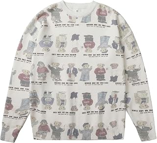 PENNY73 Men's Crewneck Sweater Little Bear Print Long Sleeve Matching Couples Casual Knit Sweatshirt Unisex