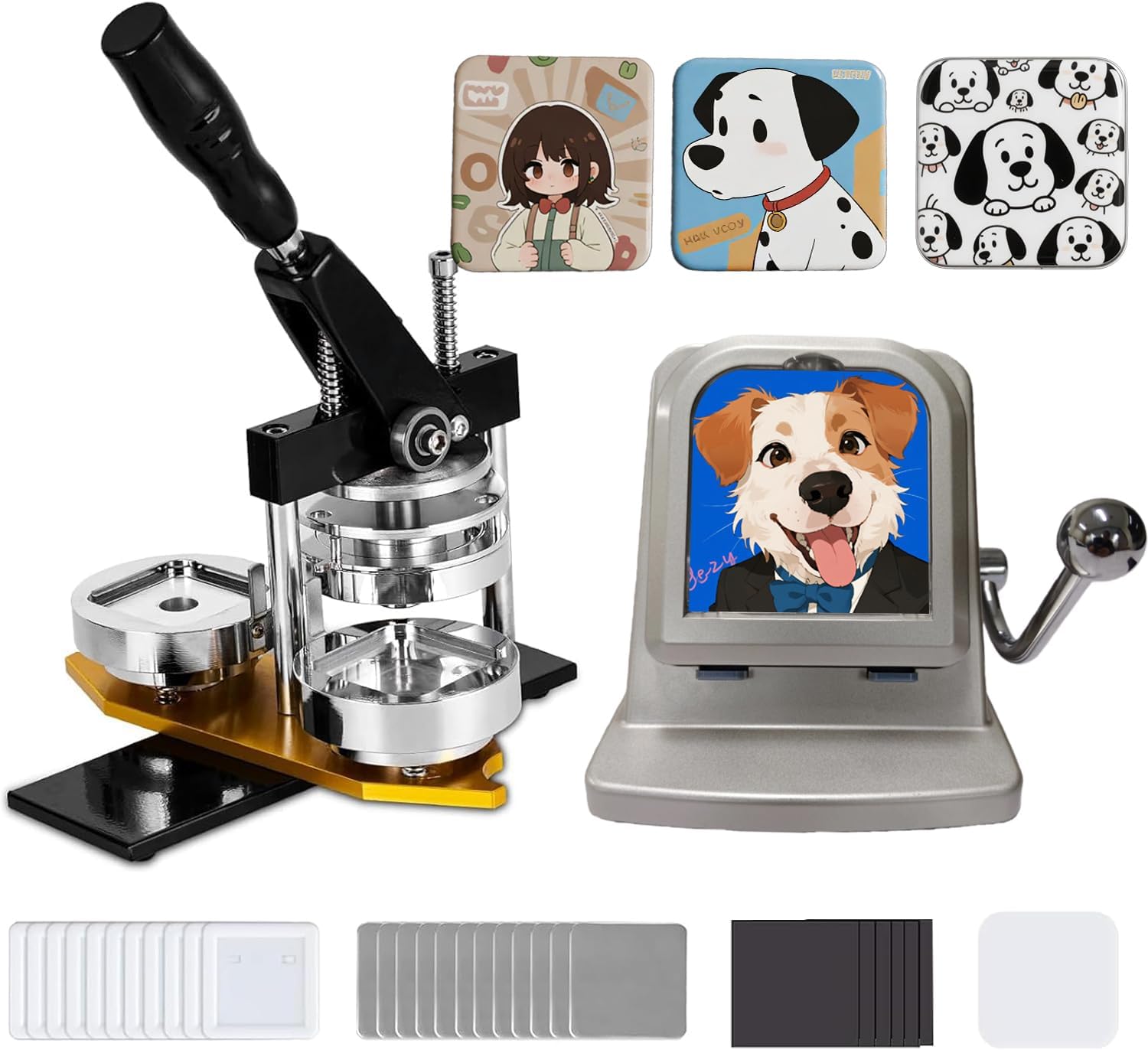 2x2in Square Fridge Magnet Maker Machine Kit, 50x50mm Photo Magnet Making Kit Press Machine, with Lightweight Paper Cutter, 100pcs Materials, 100 Sheet Photo Papers