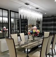 A1A9 Modern Téglalap Alakú Kristály Csillár - K9 Esőcsepp LED Mennyezeti Lámpa Nappaliba, Étkezőbe 80x40cm, Króm Kivitel, E14 Foglalat 7