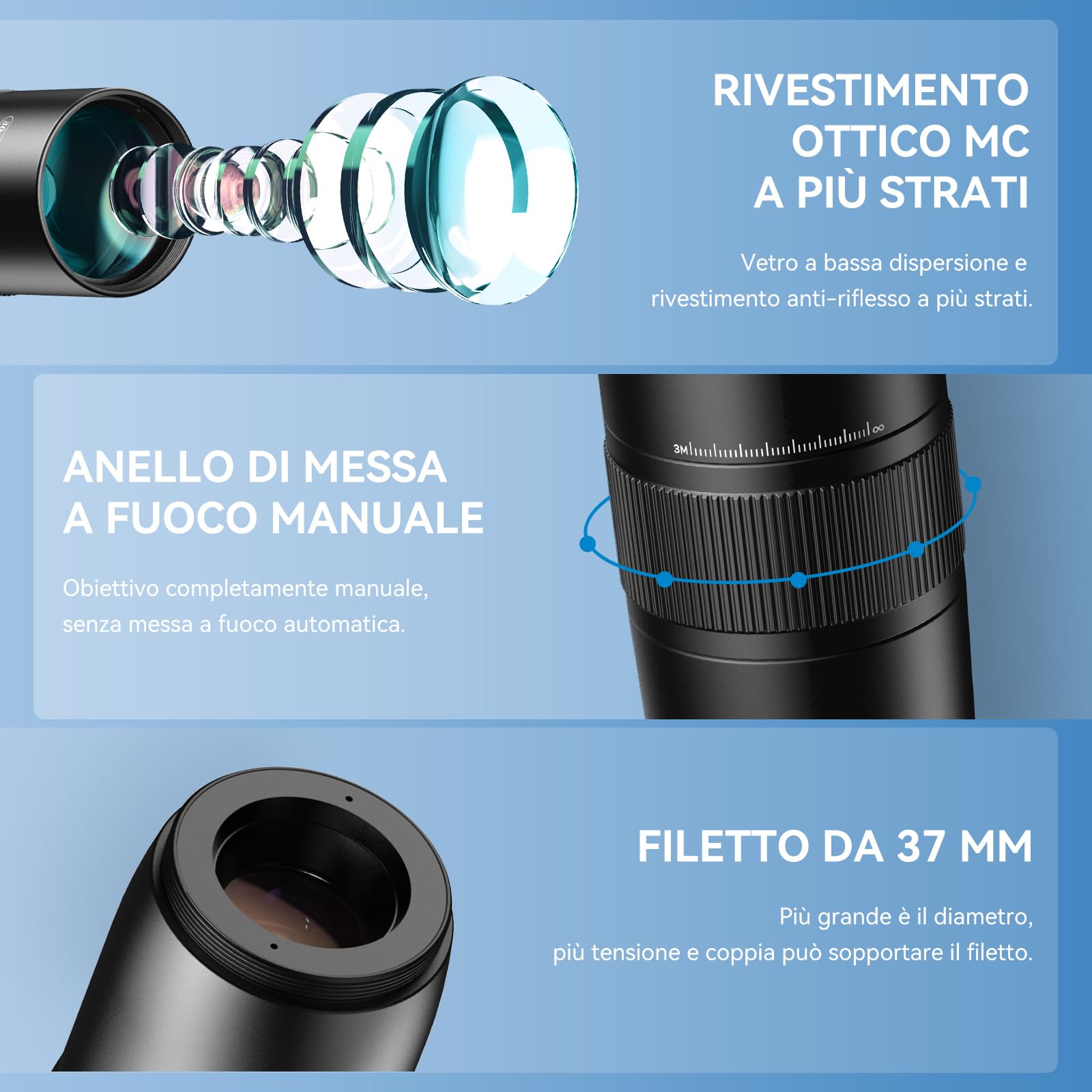 30x teleobiettivo con treppiede, set di obiettivi per cellulare con supporto universale per obiettivo per iPhone e Android