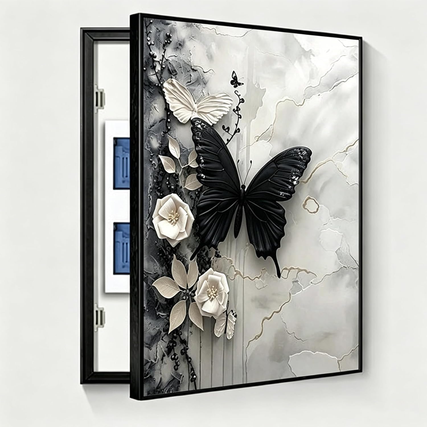 Hidden Circuit Breaker Box Cover Decorative, Fuse Box Covers Cabinet, Electrical Panel Cover Decoration, Wall Mounted Decorative Painting for Home Office(Black-B-R,23.6x15.7in)