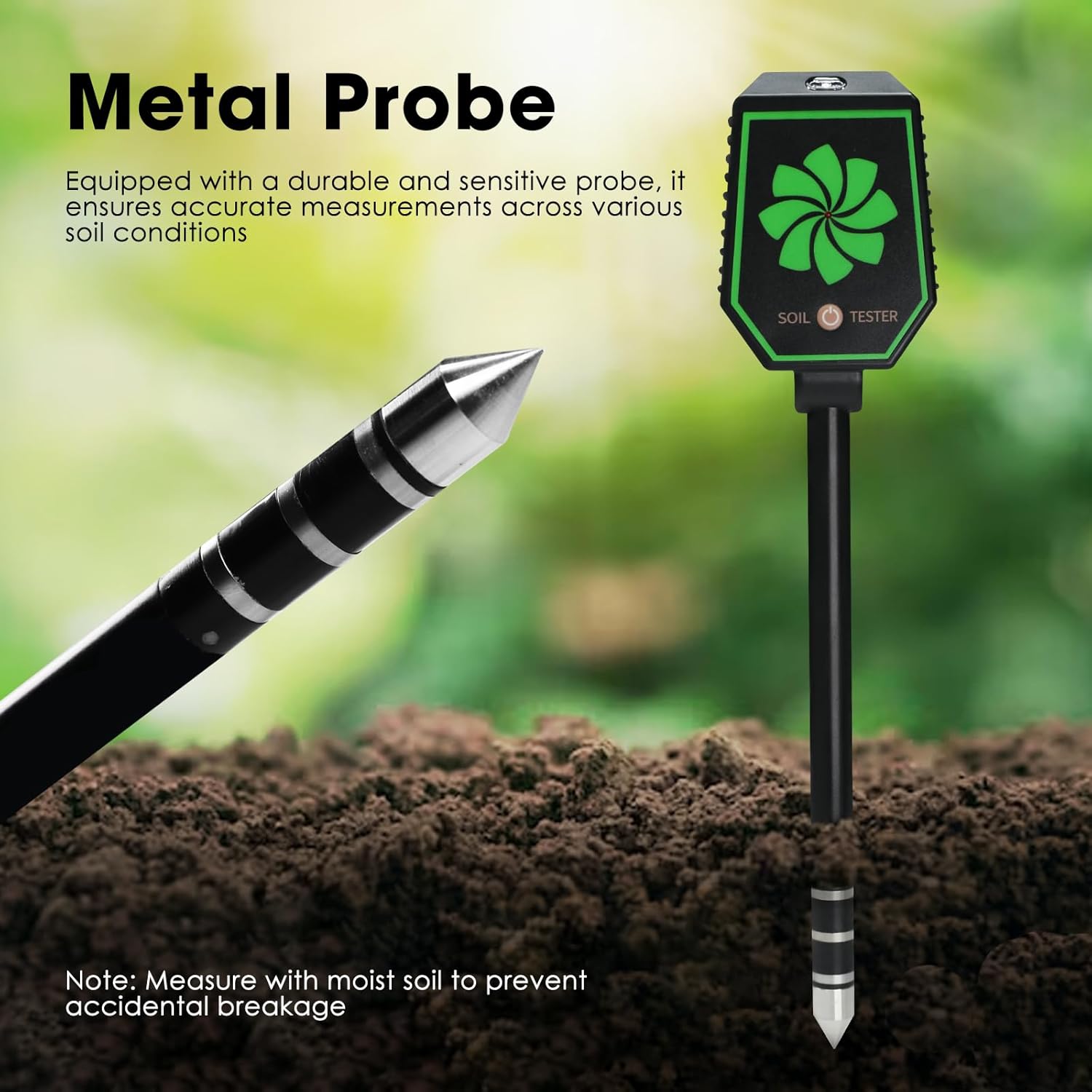 8-in-1 Soil Meter with Bluetooth, Measures pH, EC, Salt, Fertility, Moisture, Temperature, Humidity & Light, App Control, Data Logging, Accurate Gardening & Farming Tool