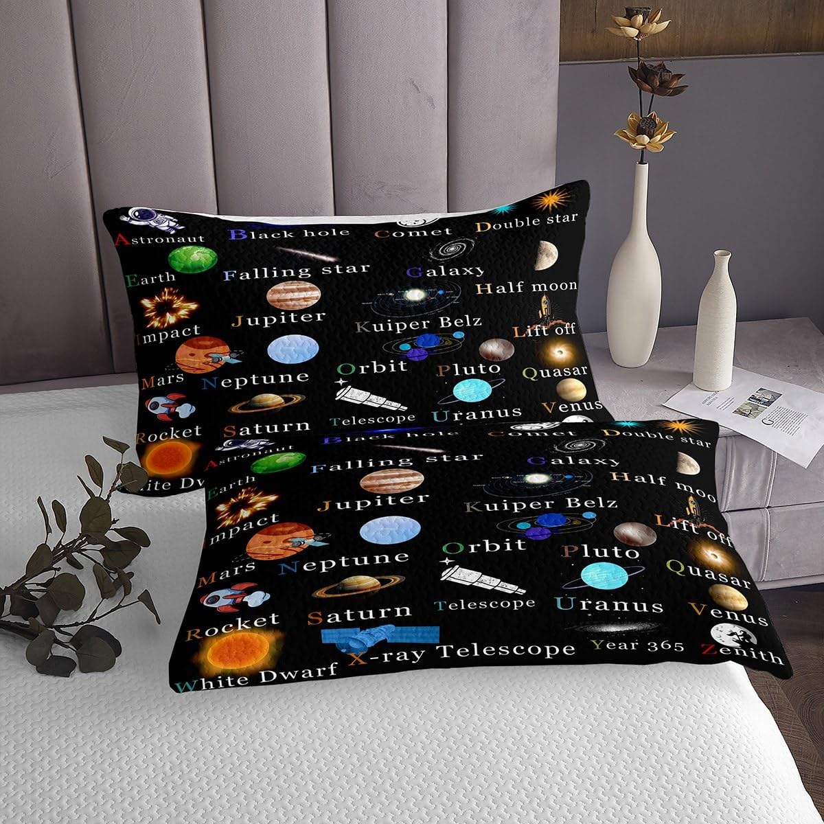 Erosebridal Galaxy Quilt Set Queen Size for Kids Teens Adults,Cartoon Planets Astronaut Coverlet Set,Outer Space Bedspread Set,Rocket Bed Cover Bedroom Decor