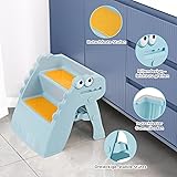 Growaystory Marchepied Pliable pour Enfant, 2 marches, Antidérapant, Anti-basculement, Marche Enfant pour Salle de Bain et Cuisine (Bleu) - 2