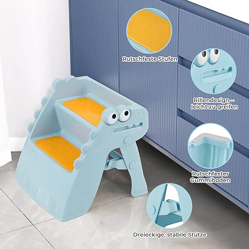 Growaystory Marchepied Pliable pour Enfant, 2 marches, Antidérapant, Anti-basculement, Marche Enfant pour Salle de Bain et Cuisine (Bleu) - 2