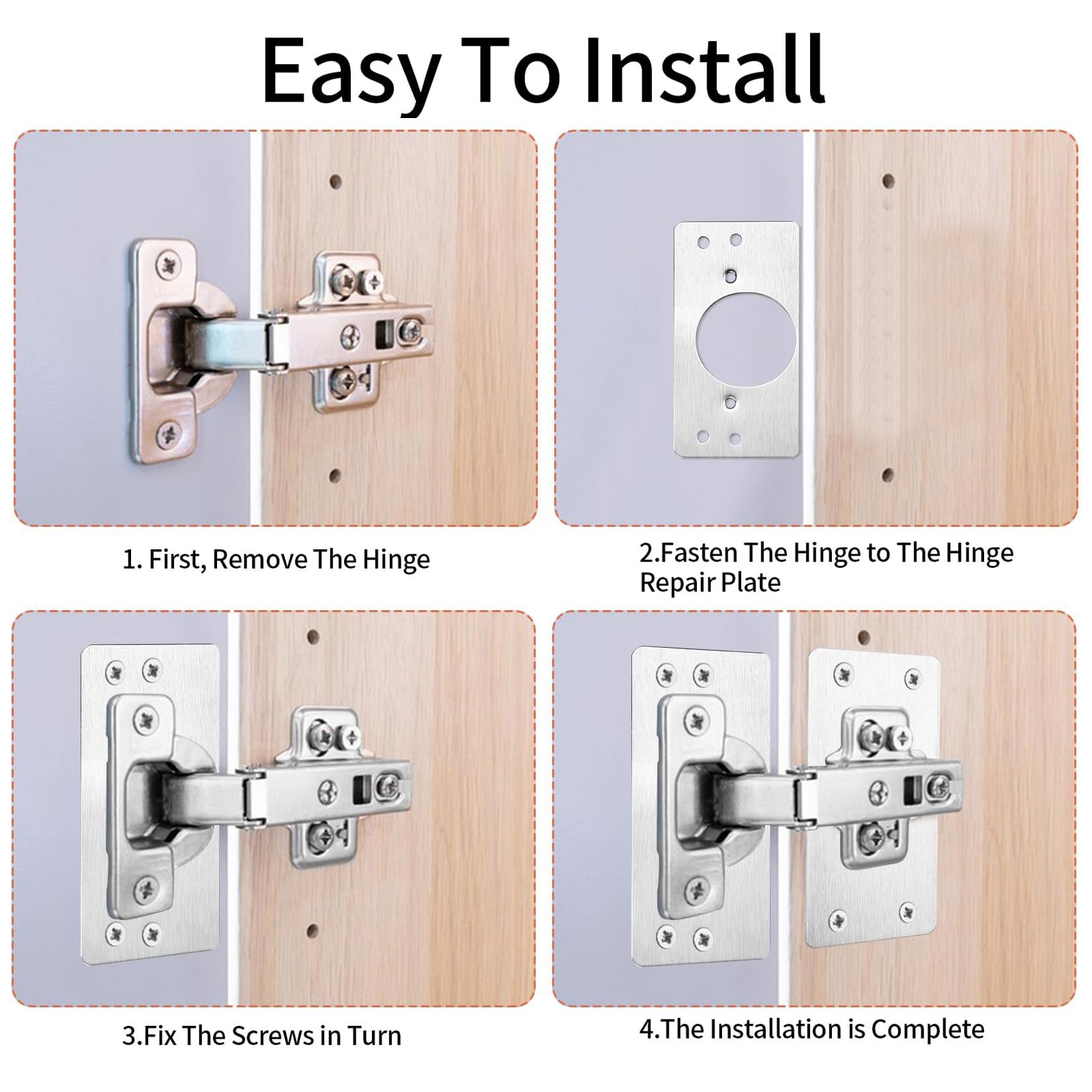 Hinge Repair Plate,8 Pcs Hinge Repair Brackets with Screws Plate for Kitchen Cupboard Locker Door Hinge Shims - Image 4
