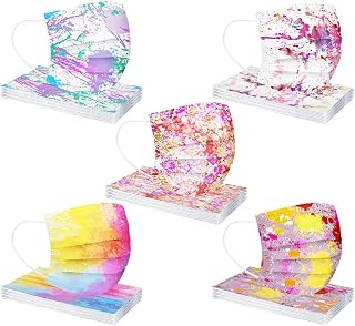 XIYI 50Pcs Tie Dye Disposable Facemasks for Adults,Colorful Disposable Facemasks With Design for Women,Breathable M (Pack of 50)