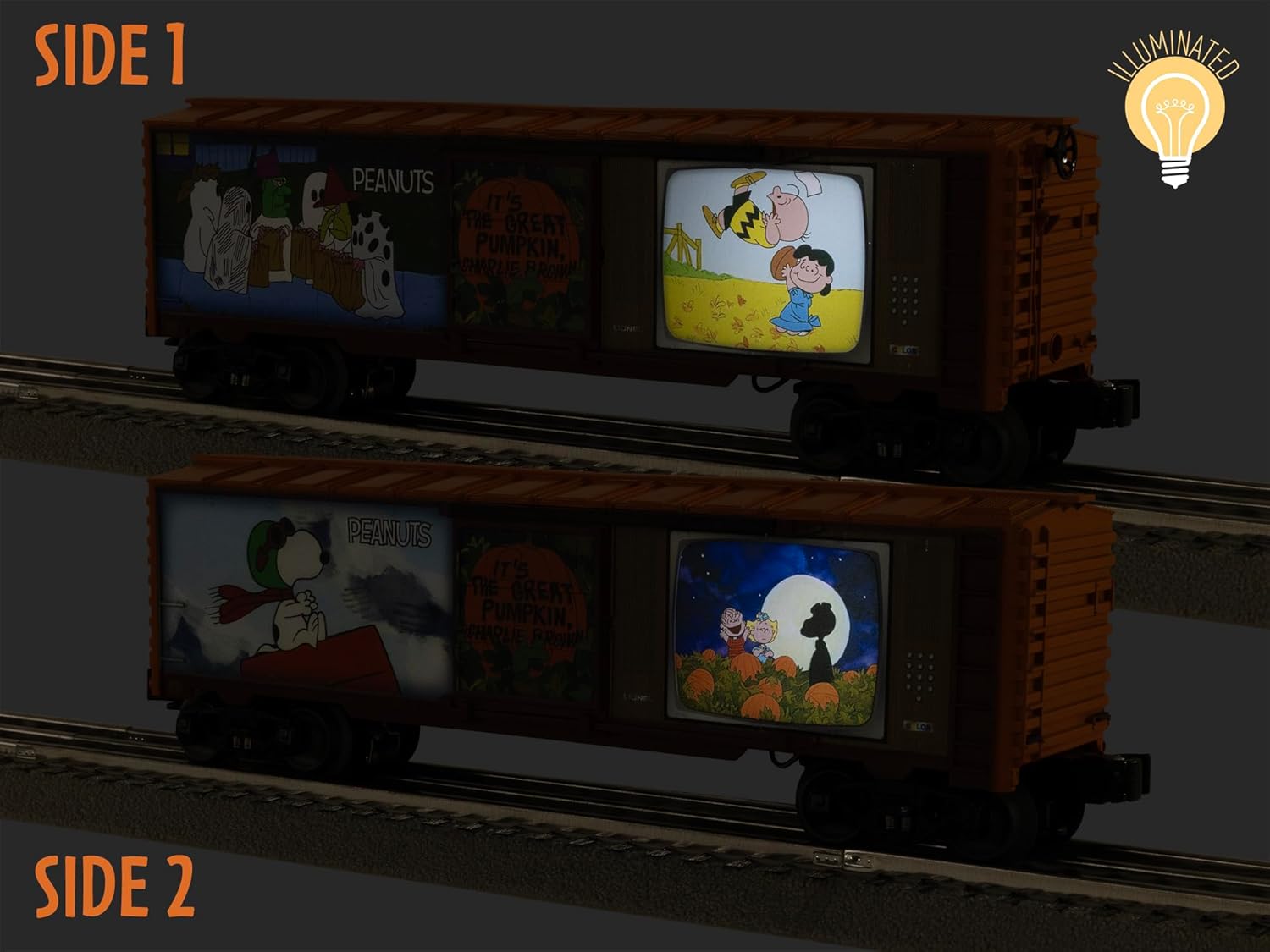 Lionel Peanuts “It’s The Great Pumpkin Charlie Brown” Illuminated TV O Gauge Model Train Boxcar