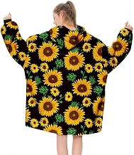 Oduo Oversized Hoodie Sweatshirt Blanket, Sunflower Print Super Soft Plush Fluffy Sherpa Hoodie Wearable Giant Hoody Pullover with Warm Front Pocket Fits Adults Men Women