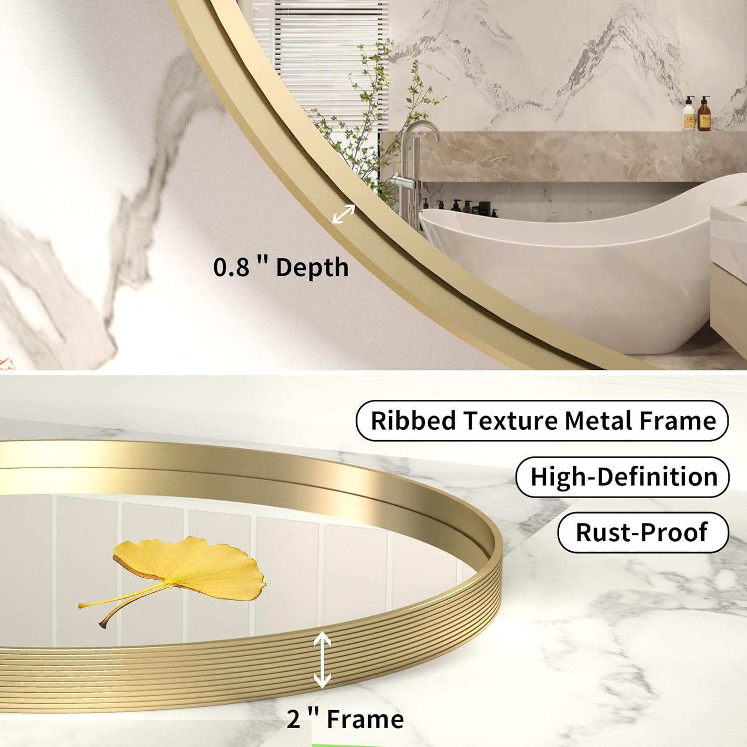 FAYUSHOW - Espejo Redondo Dorado Para Montar En La Pared, Espejo Circular De 24 Pulgadas, Espejo Circular Montado En La Pared Para Decoración De Pared, Tocador, Sala De Estar, Dormitorio