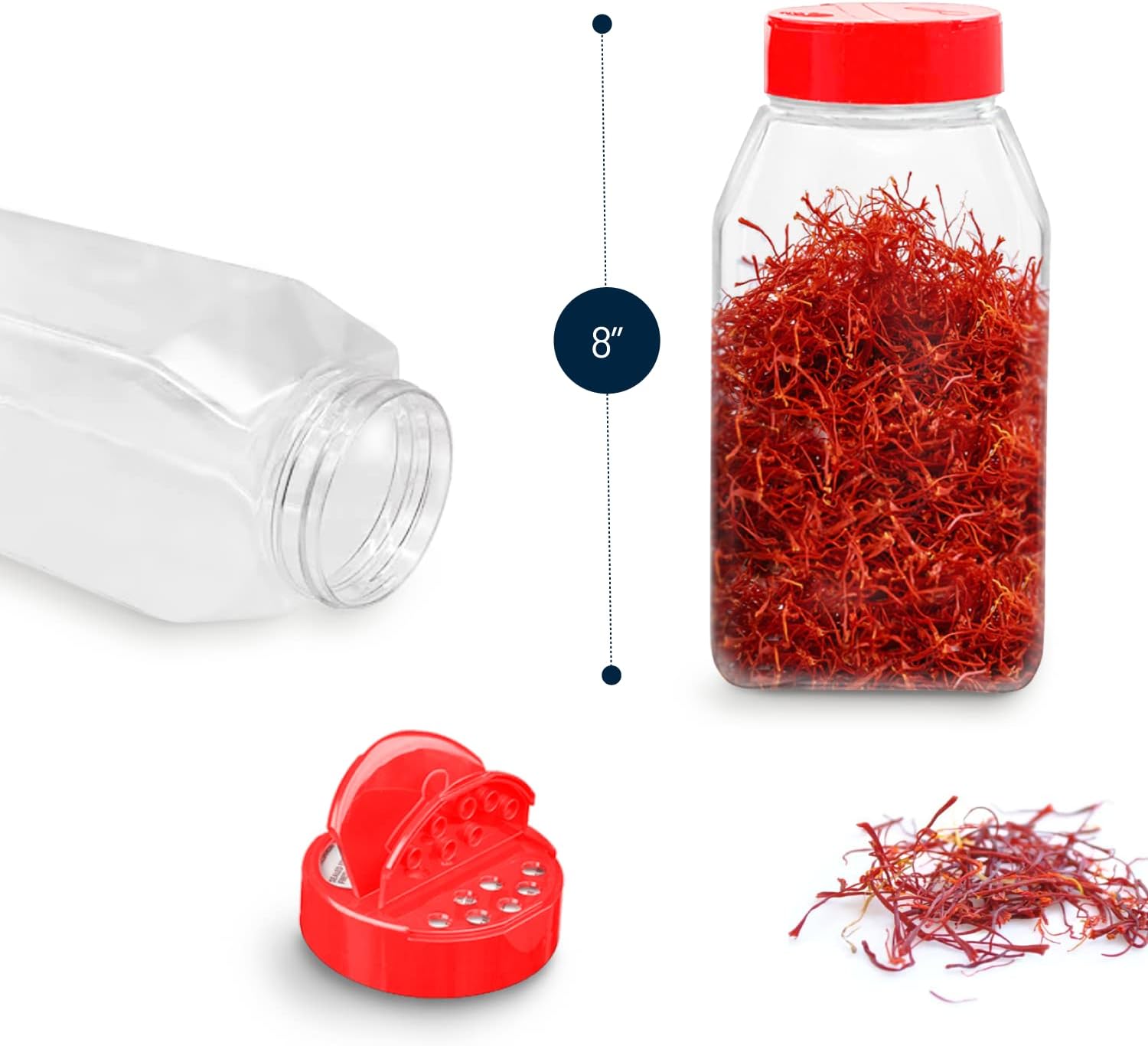 RoyalHouse 6 Pack 32 Oz Plastic Spice Jars with Red Cap, Clear and Safe Plastic Bottle Containers with Shaker Lids for Storing Spice, Herbs and Seasoning Powders, BPA Free, Made in USA