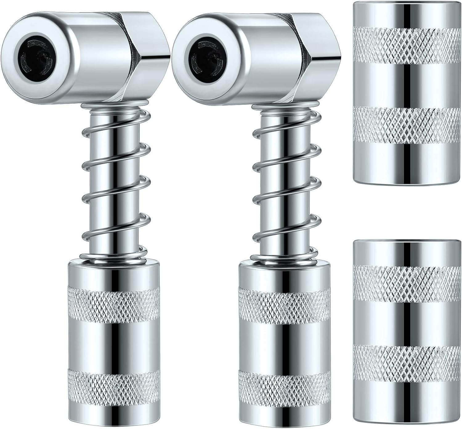 Boao 4 Pieces 90 Degree Grease Gun Coupler Silver Coupler Adapter 3 Jaw Angle Grease Fitting Tool with Sleeves for Auto, Farm, Truck or Industrial Use