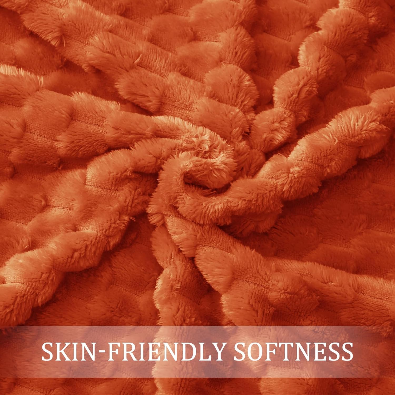 Exclusivo Mezcla Fleece California King Blanket for Bed, Oversized Fuzzy Burnt Orange Bed Blankets, Soft Cozy Plush Sofa Throws for All Seasons, 120x120 Inches