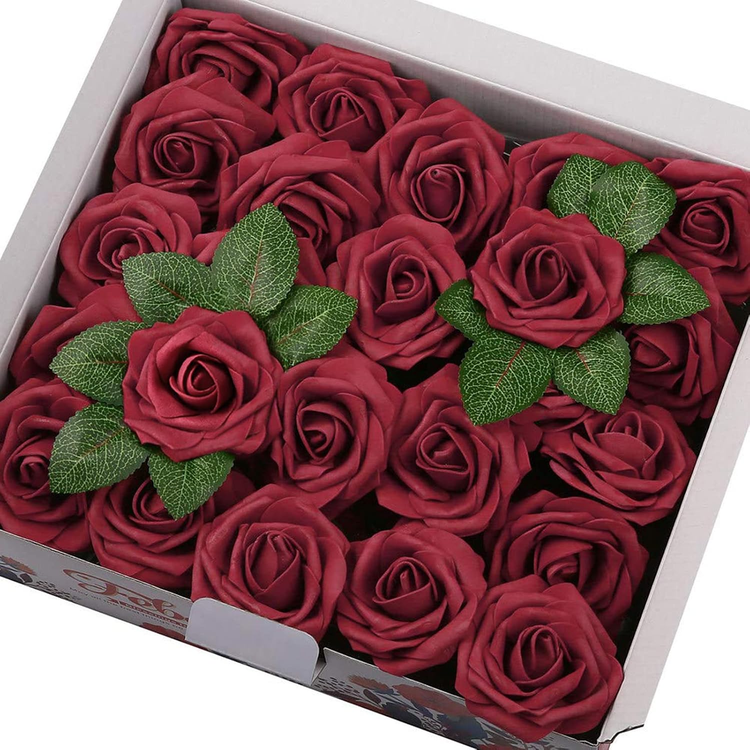 Febou 50pcs Real Touch Fake Rose Artificial Flowers, Artificial Foam Roses Decoration DIY for Wedding Bridesmaid Bridal Bouquets Party Home Decoration Office Decor (Standard Type, Dark Red)