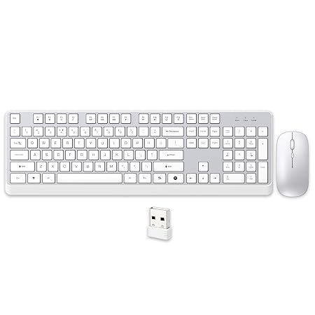Ant MASTER40 2.4GHz Wireless Keyboard and Mouse Combo - Full Size 104-Key Quiet Keyboard with ChatGPT AI Key & Adjustable 1600 DPI Ergonomic Mouse for PC, Laptop, Mac, Windows, Office - Silver White
