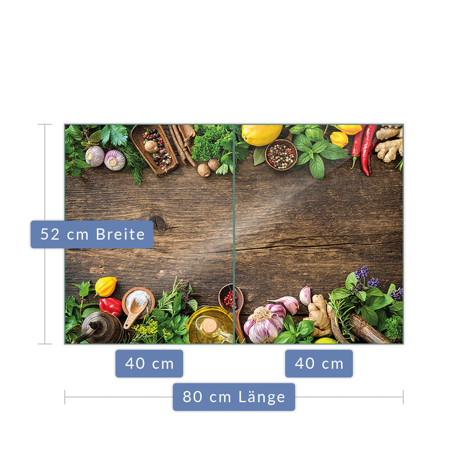 decorwelt | Herdabdeckplatten 2x40x52 cm 2-Teilig Gemüse Bunt Ceranfeldabdeckung Universal Spritzschutz Glas Deko Elektroherd Induktion für Kochplatten Herdschutz Schneidebrett Sicherheitsglas