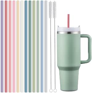 12-Pack Silicone Reusable Straws for Stanley 40 oz & 30 oz Cups, 12.2 inches Long with 2 Cleaning Brushes