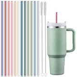 12-Pack Silicone Reusable Straws for Stanley 40 oz 30 oz Cup Tumbler, 12.2 inch Long Replacement Straws with 2 Cleaning Brushes