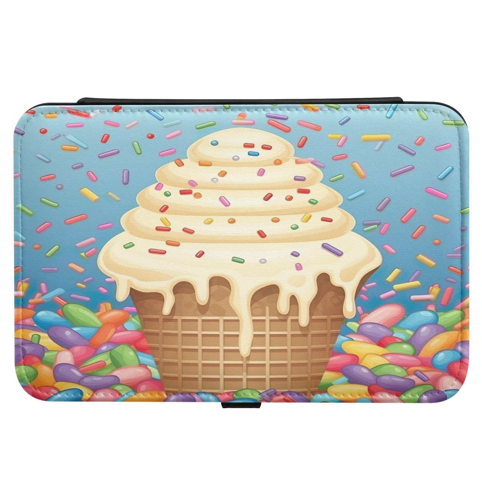 Haskirky Ice Cream Jewelry Box Portable PU Leather Travel Jewelry Organize for Women Jewelry Storage Display Holder for Ring, Necklace, Earring