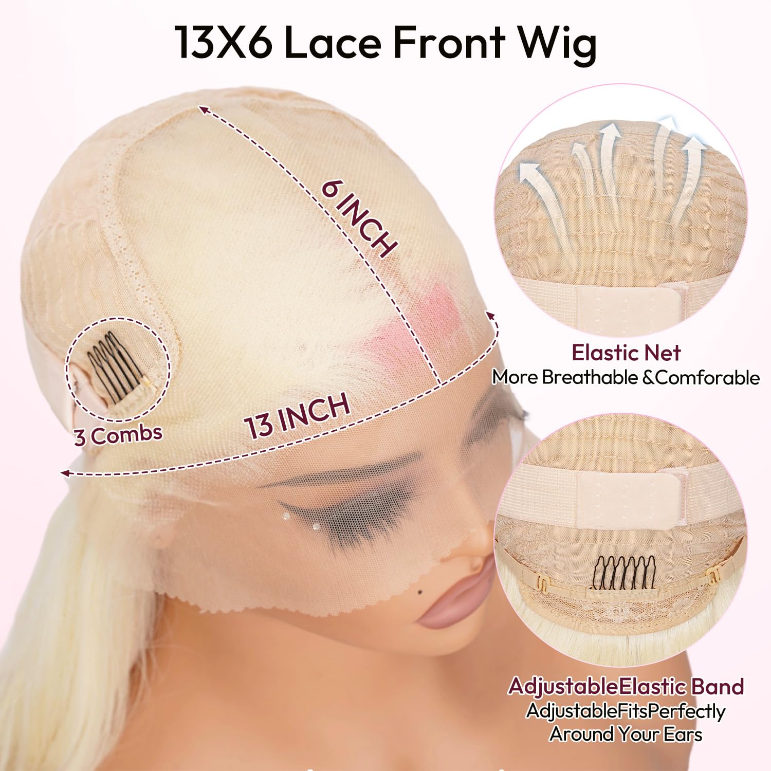 13 * 6Pink Synthetic Hair Wig Lace Front Glueless Body Wave Ombre Blonde Pink Pre Plucked HD Transparent Lace Breathable Ready to Wear with Baby Hair for Women