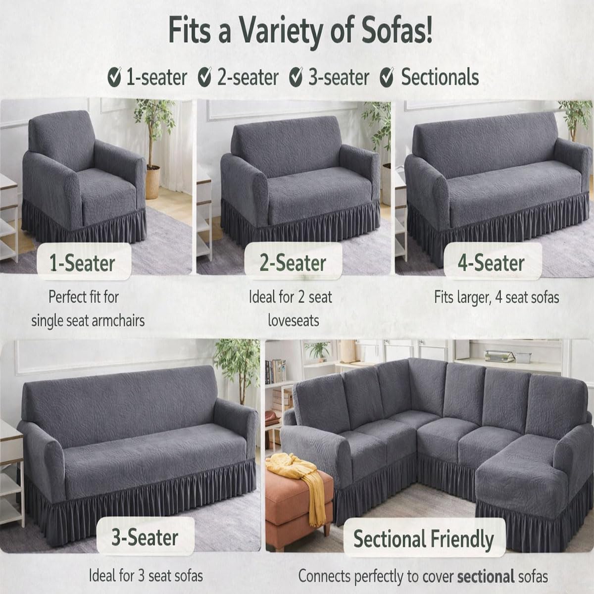 Copridivano Traspiranti, Copridivano Elasticizzati, Copridivano Morbidi A 1/2/3/4 Posti, Fodera Per Divano All-inclusive Con Gonna, Copridivano Universale, Protezione Per Mobili(Size:4 Seater,Color:C)