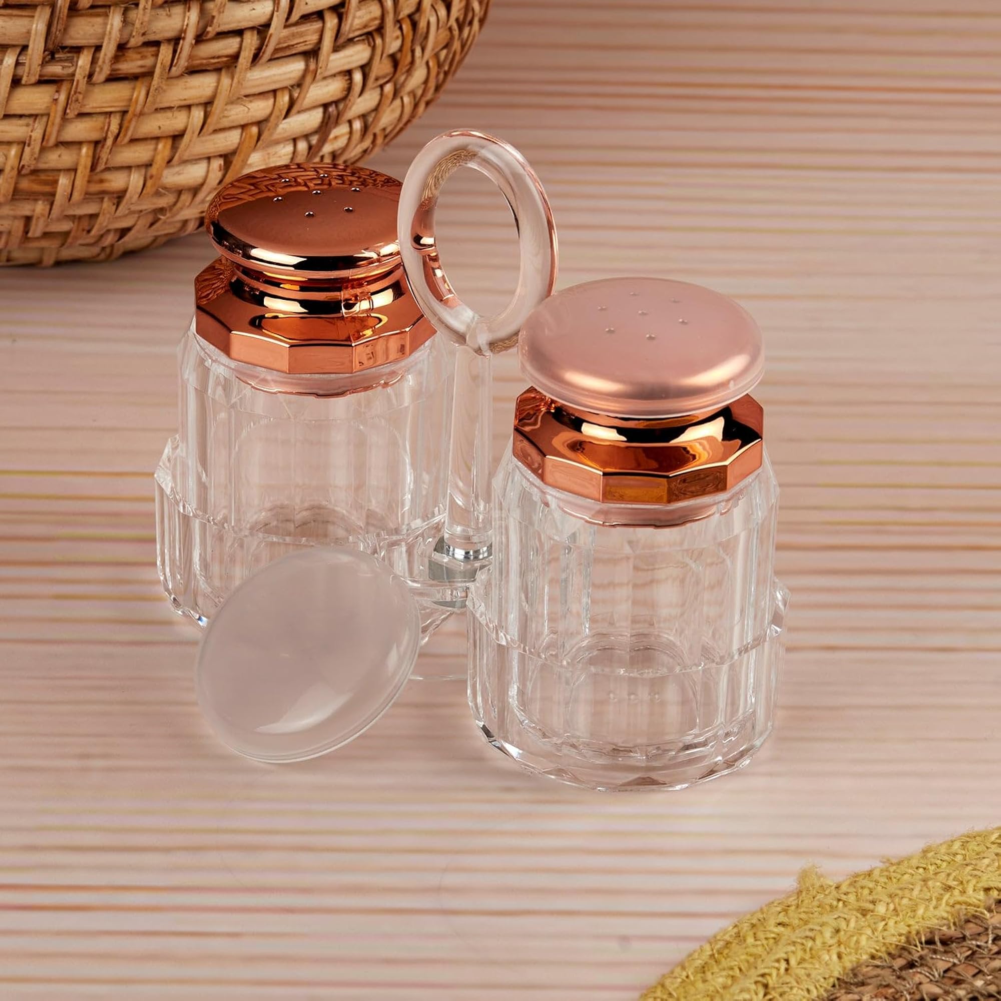 Acrylic Salt and Pepper Shakers Set with Tray, Elegant Design