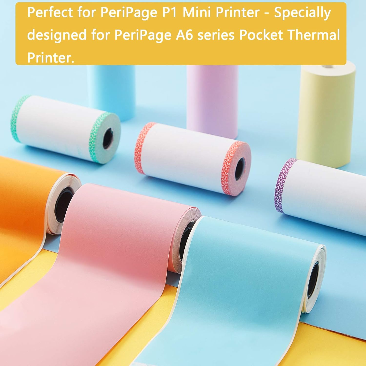 9 Pieces Thermal Printer Paper Colorful Mini Printing Paper Roll and Self-Adhesive Printable Sticker Compatible with P1 Mini Printer PeriPage A6 Series Printers Portable Thermal Printers, 57 x 30 mm