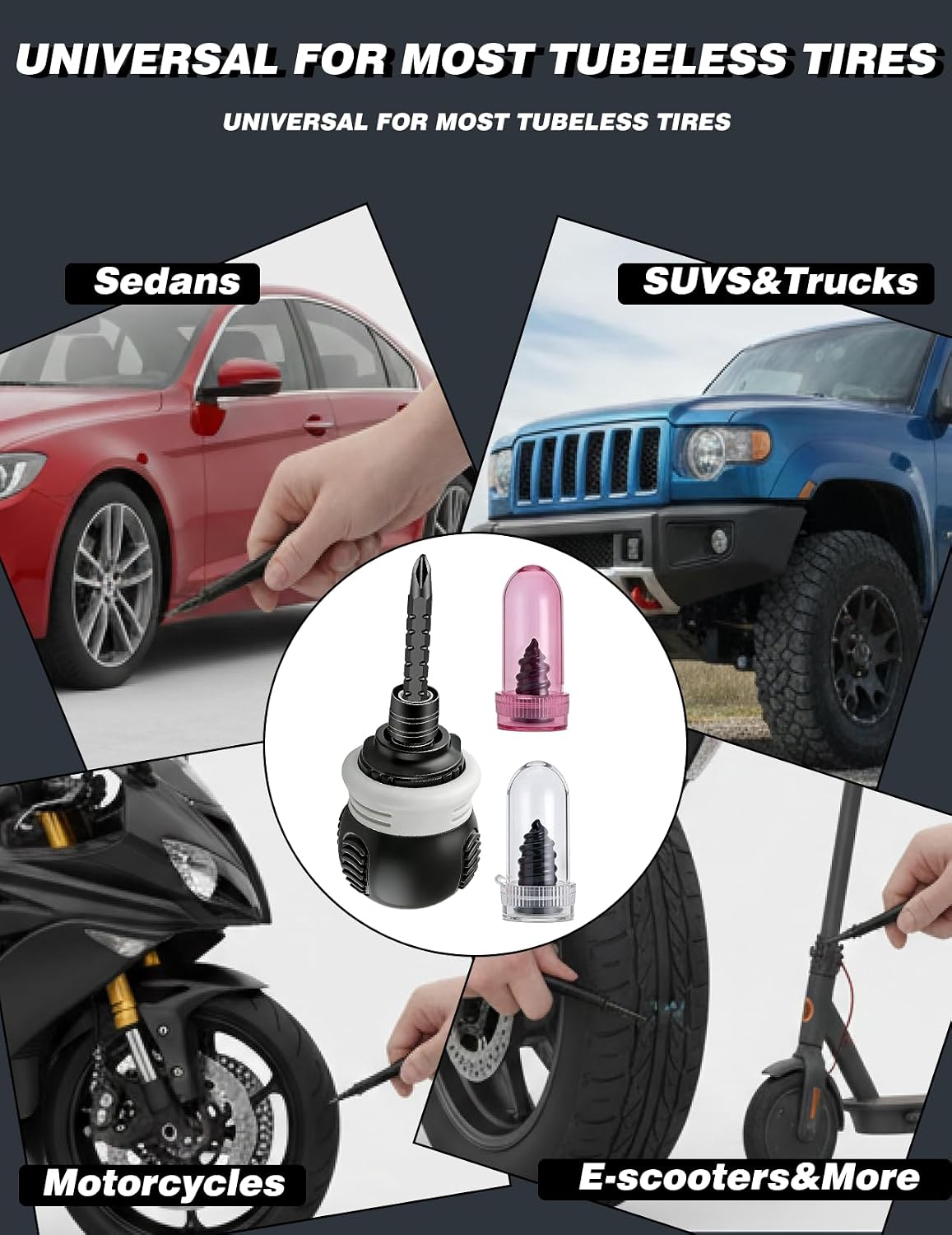 Tire Repair Rubber Nail Kit, 70 PCS Screw-in Tubeless Tire Repair Nail Kit for Car, Motorcycle, Truck, ATV, SUV, Tractor