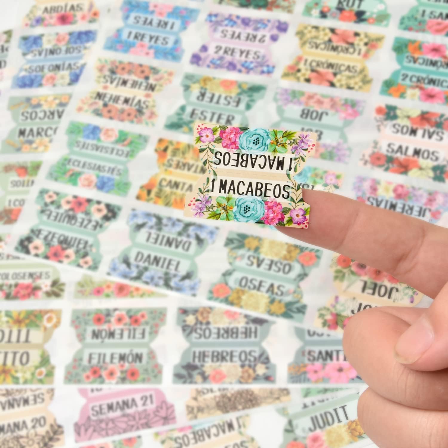 Spanish Bible Index Tabs New & Old Testament Tabs Matte Laminated Floral Design, Bible Journaling Supplies - 122 Pcs (Floral)
