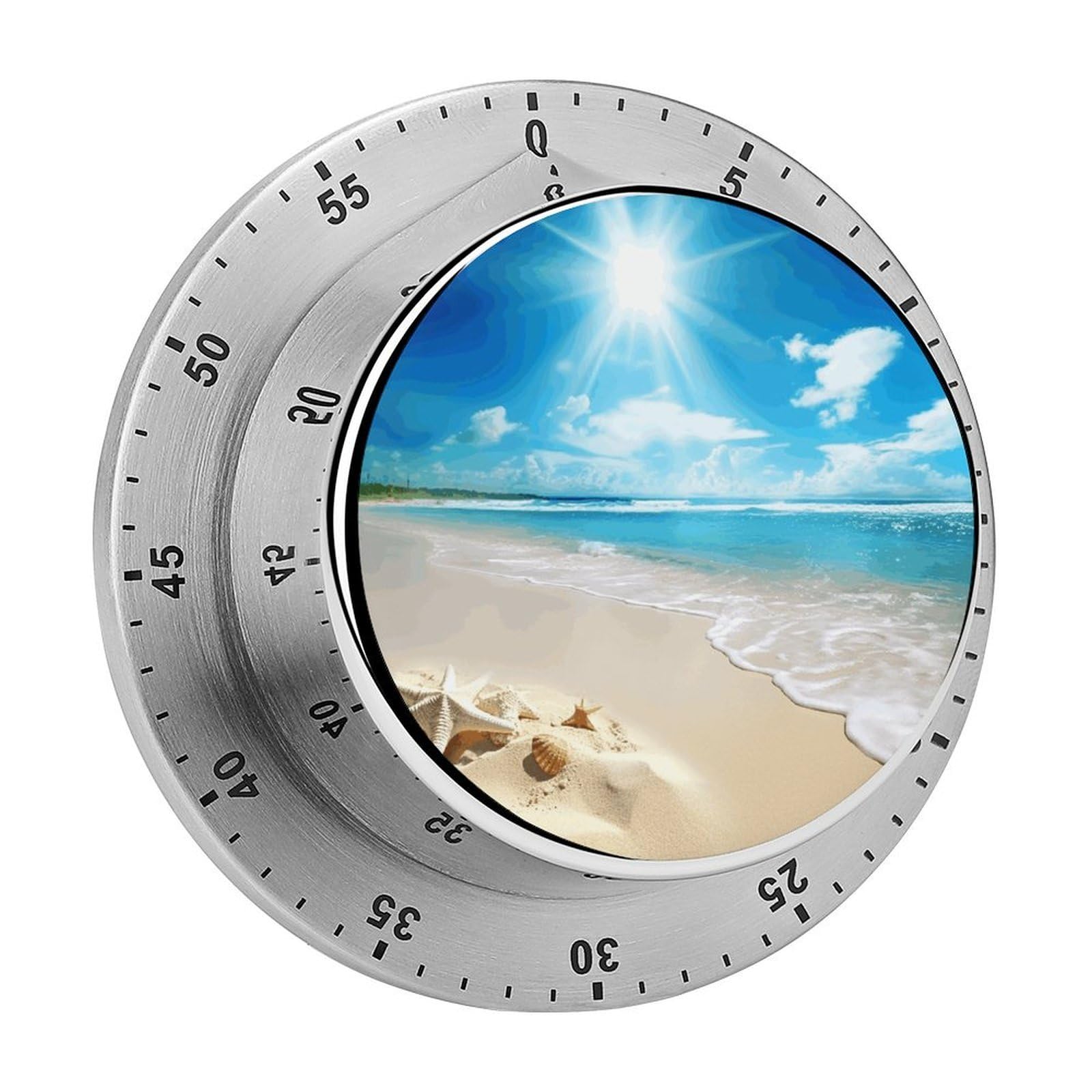 Bright Sunshine Summer Beach Timer No Batteries Required Wind Up Timer with Loud Alarm Stainless Steel Body Exquisite Visual Mechanical Timers Magnetic Countdown Kitchen Timers for Cooking