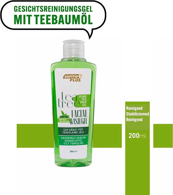Softto Plus Çay Ağacı Özlü Yüz Yıkama Jeli, Akne ve Lekeli Ciltler için, 200ml