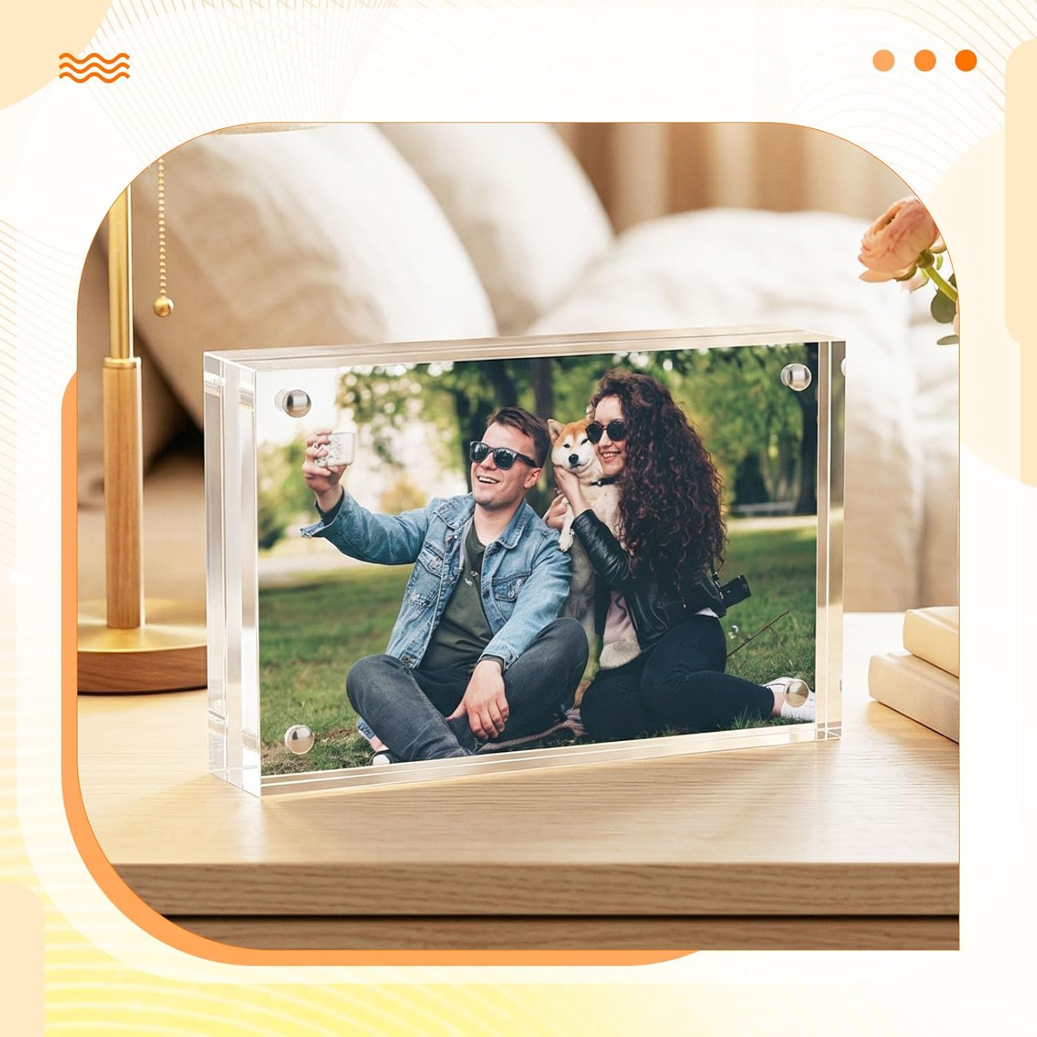 6 Pcs 4x6 Magnetic Picture Frames, 20mm Thicker Clear Acrylic Picture Prames, Double Sided Picture Frame for Desktop Display Office Home Decor
