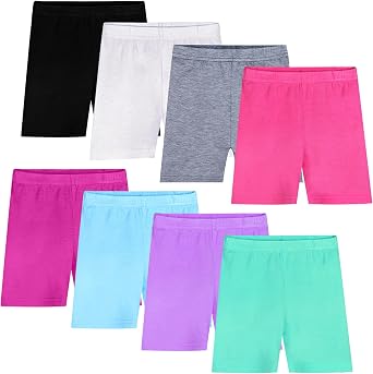Auranso Girls Cycling Shorts Breathable 8 Pack Kids Dance Shorts Under Dress Comfy Childrens Cycle PE Shorts for Girls Age 2-10
